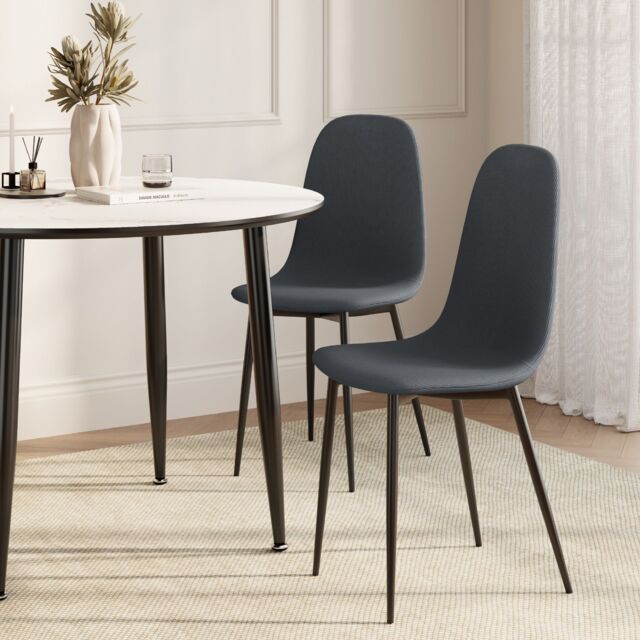 VonHaus Cavell Cord Design with Black Legs Set of Dining Chairs in Blue - Size: 2 Pack - image 1