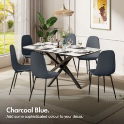 VonHaus Cavell Cord Design with Black Legs Set of Dining Chairs in Blue - Size: 2 Pack - thumbnail 4