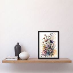 Artery8 Spring Wildflowers Watercolour Boho Illustration Artwork Framed Wall Art Print A4 in Black - thumbnail 2