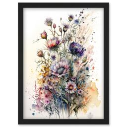 Artery8 Spring Wildflowers Watercolour Boho Illustration Artwork Framed Wall Art Print A4 in Black - thumbnail 1