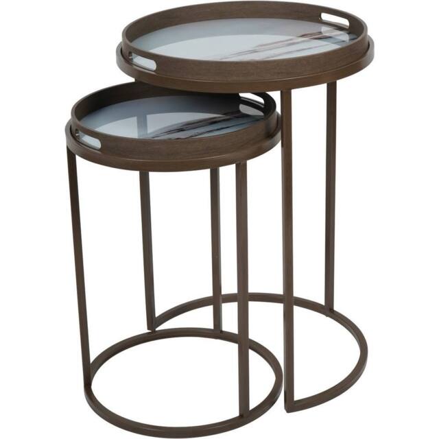 Libra Interiors Blurred Seascape Set of 2 Side Tray Tables in Brown - image 1