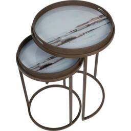Libra Interiors Blurred Seascape Set of 2 Side Tray Tables in Brown - thumbnail 2