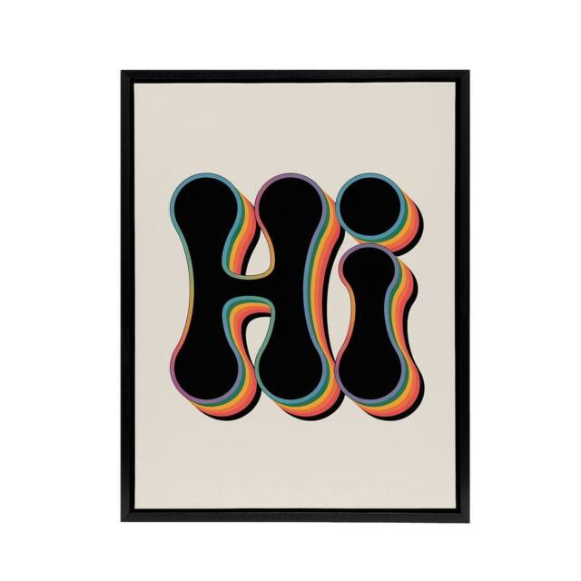 "Artery8 Hi Midcentury Modern Rainbow Font Typography Framed Canvas Wall Art - Size: W12"" x H16""" - image 1
