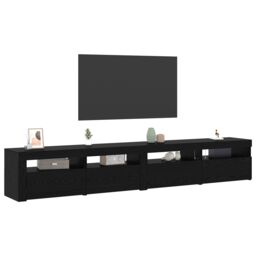 Berkfield Home 3 Piece TV Cabinet Set with LED Lights Black Oak Engineered Wood - thumbnail 3