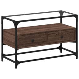 Berkfield Home TV Cabinet with Glass Top Brown Oak 80x35x51 cm Engineered Wood - Size: 80 x 35 x 51 cm