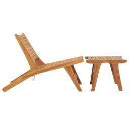 Berkfield Home Garden Chair with Footrest Solid Teak Wood in Brown - thumbnail 2
