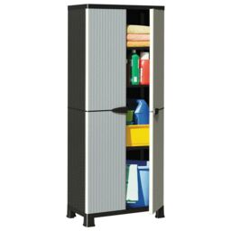 Berkfield Home Plastic Cabinet 68x39x171.5 cm Rattan Design in Grey