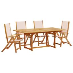 Berkfield Home 5 Piece Garden Dining Set Solid Wood Acacia & Textilene in Brown - thumbnail 2