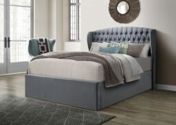 Bedmaster Warwick Velvet Ottoman Bed & Cotswold 3000 Pocket Sprung Natural Mattress in Grey - Size: King - thumbnail 2