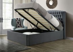 Bedmaster Warwick Velvet Ottoman Bed & Cotswold 3000 Pocket Sprung Natural Mattress in Grey - Size: King - thumbnail 3