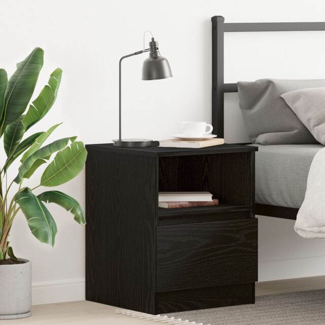 Berkfield Home Black Oak Nightstand 15.7x15.7x19.7 inches Made of Engineered Wood - image 1