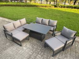 Fimous Aluminum 9-Seater Patio Set with Lifting Table & 2 Big Stools in Dark Grey - thumbnail 2