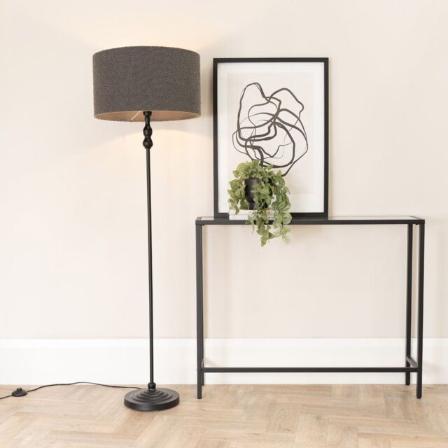ValueLights Maggie Black Candlestick Floor Lamp with Charcoal Boucle Lamp Shade & LED Bulb - image 1