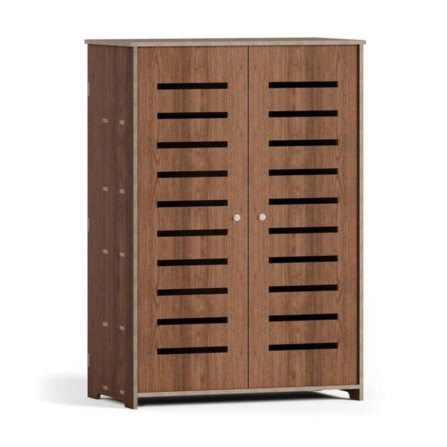 SPETLEK 5 Tier 2 Door Wooden Shoe Storage Cabinet Rack Stand Cupboard Unit in Brown - image 1