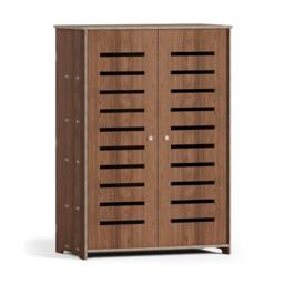 SPETLEK 5 Tier 2 Door Wooden Shoe Storage Cabinet Rack Stand Cupboard Unit in Brown - thumbnail 1