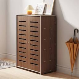 SPETLEK 5 Tier 2 Door Wooden Shoe Storage Cabinet Rack Stand Cupboard Unit in Brown - thumbnail 3