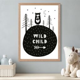 ARTZE Cute Wild Child Scandi Quote Framed Print SIZE: A2 with Oak Frame in Black - Size: A4 - thumbnail 2