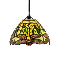 Happy Homewares Dragonfly Themed Stained Glass Tiffany Pendant Lighting Shade with Beads in Green - thumbnail 2