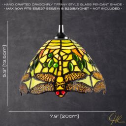 Happy Homewares Dragonfly Themed Stained Glass Tiffany Pendant Lighting Shade with Beads in Green - thumbnail 6