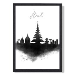 ARTZE Bali Watercolour Skyline City Framed Print SIZE: A2 with Black Frame - Size: A4 - thumbnail 1