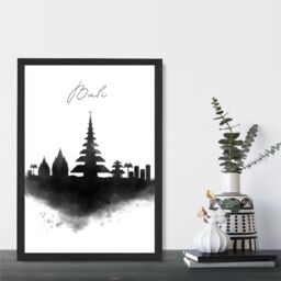 ARTZE Bali Watercolour Skyline City Framed Print SIZE: A2 with Black Frame - Size: A4 - thumbnail 2