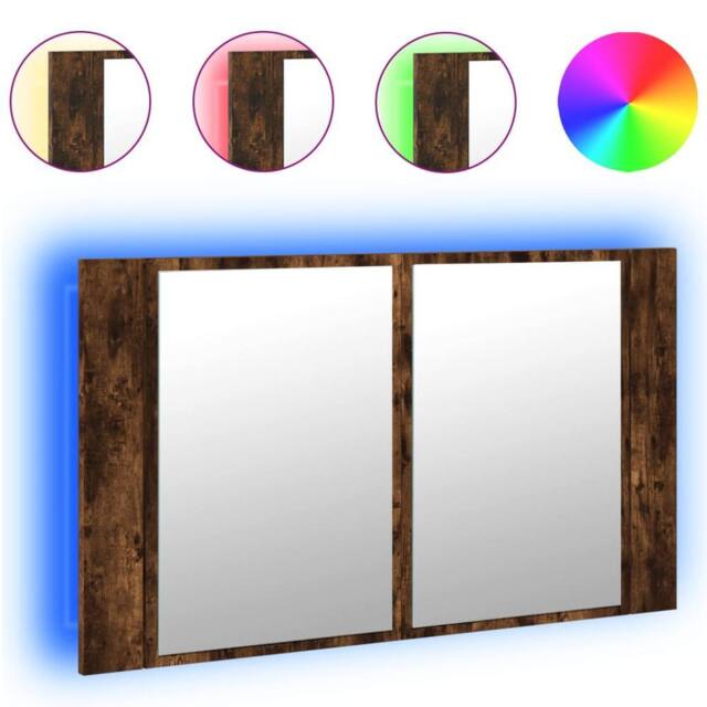 Berkfield Home LED Bathroom Mirror Cabinet Smoked Oak 80x12x45 cm Acrylic in Brown - Size: 80 x 12 x 45 cm - image 1