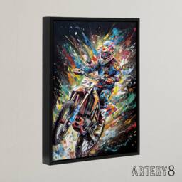 "Artery8 Motorcycle Motocross Rider Colourful Framed Canvas Wall Art Print - Size: W12"" x H16""" - thumbnail 2