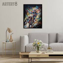 "Artery8 Motorcycle Motocross Rider Colourful Framed Canvas Wall Art Print - Size: W12"" x H16""" - thumbnail 3