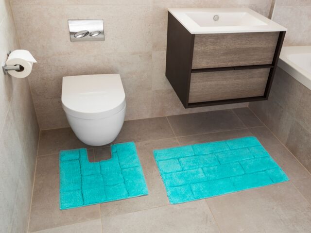 Rapport Home Tile 2 Piece Bathroom Cotton Mat & Pedestal Set in Aqua - image 1