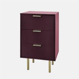 OHS Ribbed Bedside Table Modern Bedroom 3 Draw Office Nightstand in Dark Red - thumbnail 5