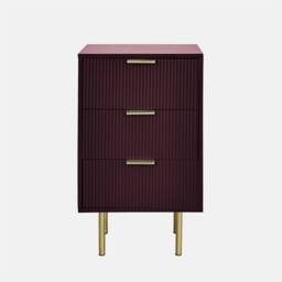 OHS Ribbed Bedside Table Modern Bedroom 3 Draw Office Nightstand in Dark Red - thumbnail 4