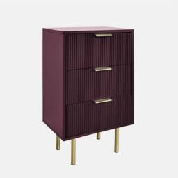 OHS Ribbed Bedside Table Modern Bedroom 3 Draw Office Nightstand in Dark Red - thumbnail 6