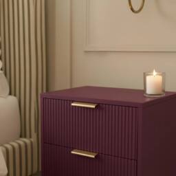 OHS Ribbed Bedside Table Modern Bedroom 3 Draw Office Nightstand in Dark Red - thumbnail 3