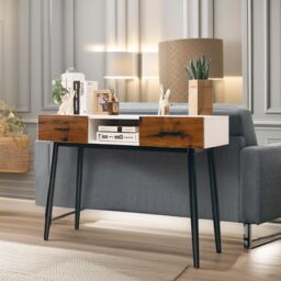 Pirlo Plush 2 Drawer Console Accent Table Hallway Living Room Furniture in Black - thumbnail 2