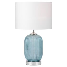 First Choice Lighting Turquoise Ribbed Glass Lamp with White Shade in Silver - thumbnail 2