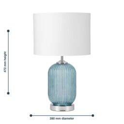 First Choice Lighting Turquoise Ribbed Glass Lamp with White Shade in Silver - thumbnail 6