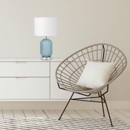 First Choice Lighting Turquoise Ribbed Glass Lamp with White Shade in Silver - thumbnail 5