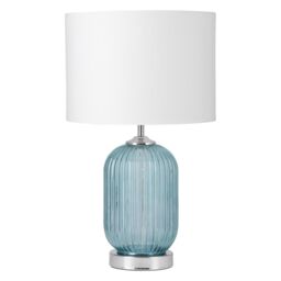 First Choice Lighting Turquoise Ribbed Glass Lamp with White Shade in Silver - thumbnail 1