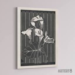 "Artery8 Stylised Calla Lily Flowers De Mesquita Canvas Wall Art Print in Black - Size: W12"" x H16""" - thumbnail 2