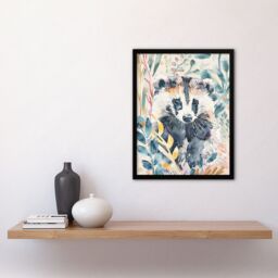 "Artery8 Cute Badger Botanical Watercolour Soft Woodland Framed Art Print - Size: W12"" x H16""" - thumbnail 4