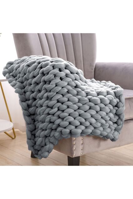 Living and Home 60cm L x 60cm W Office Chunky Knitted Cover Leg Blanket Sofa Chair Decor Throw Blanket, Grey - Size: 60 cm x 60 cm - image 1