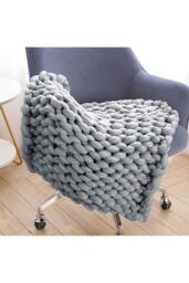 Living and Home 60cm L x 60cm W Office Chunky Knitted Cover Leg Blanket Sofa Chair Decor Throw Blanket, Grey - Size: 60 cm x 60 cm - thumbnail 2