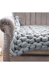 Living and Home 60cm L x 60cm W Office Chunky Knitted Cover Leg Blanket Sofa Chair Decor Throw Blanket, Grey - Size: 60 cm x 60 cm - thumbnail 3
