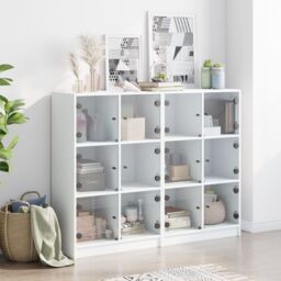 Berkfield Home Bookcase with Doors White 136x37x109 cm Engineered Wood - Size: 136 x 37 x 109 cm - thumbnail 3