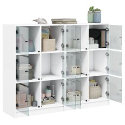 Berkfield Home Bookcase with Doors White 136x37x109 cm Engineered Wood - Size: 136 x 37 x 109 cm - thumbnail 4