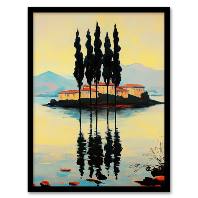 "Artery8 Visovac Island Croatia Serene Coastal Landscape Framed Art Print in Yellow - Size: W12"" x H16""" - image 1