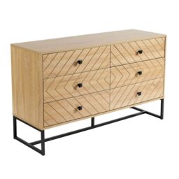Home Source Chest 6 Drawers Aztec Design Oak Effect Metal Legs Bedroom Storage in Light Oak - thumbnail 7
