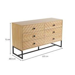 Home Source Chest 6 Drawers Aztec Design Oak Effect Metal Legs Bedroom Storage in Light Oak - thumbnail 8