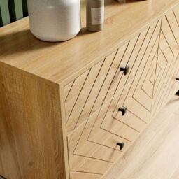 Home Source Chest 6 Drawers Aztec Design Oak Effect Metal Legs Bedroom Storage in Light Oak - thumbnail 4