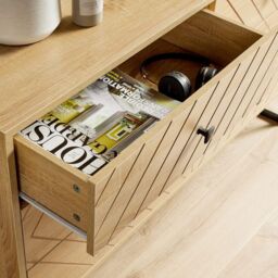 Home Source Chest 6 Drawers Aztec Design Oak Effect Metal Legs Bedroom Storage in Light Oak - thumbnail 6